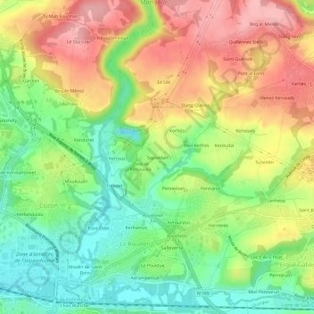 Topografische kaart Squividan, hoogte, reliëf