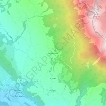 Topografische kaart Saint Antoine, hoogte, reliëf