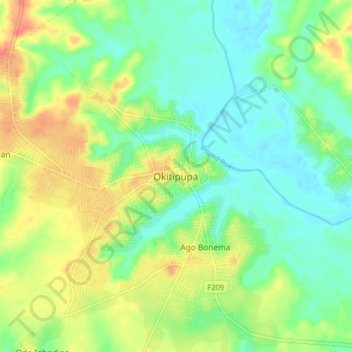 Topografische kaart Okitipupa, hoogte, reliëf