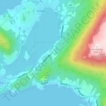 Topografische kaart Teigen, hoogte, reliëf