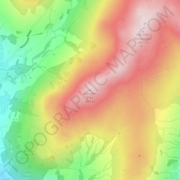 Topografische kaart Wansfell Pike, hoogte, reliëf