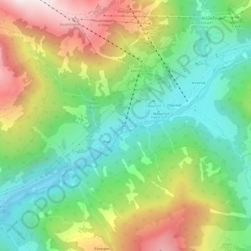 Topografische kaart Gerlos, hoogte, reliëf