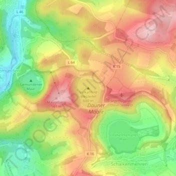 Topografische kaart Vulkanfeld Westeifel, hoogte, reliëf