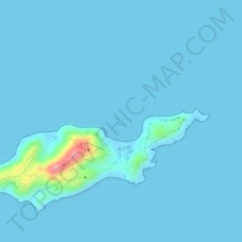 Topografische kaart Oil Nut Bay, hoogte, reliëf