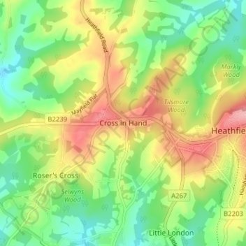 Topografische kaart Cross in Hand, hoogte, reliëf