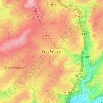 Topografische kaart Petit-Rechain, hoogte, reliëf
