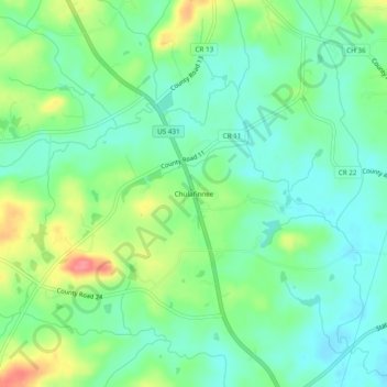 Topografische kaart Chulafinnee, hoogte, reliëf