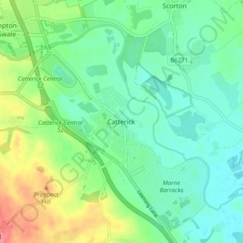 Topografische kaart Catterick, hoogte, reliëf