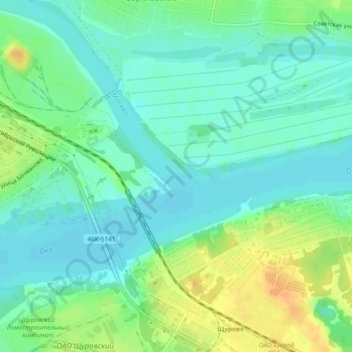 Topografische kaart устье Москвы-реки, hoogte, reliëf