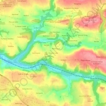 Topografische kaart Parc Keristin, hoogte, reliëf