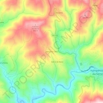 Topografische kaart Sobral de Cima, hoogte, reliëf