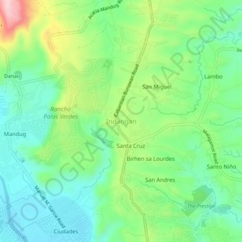 Topografische kaart Indangan, hoogte, reliëf