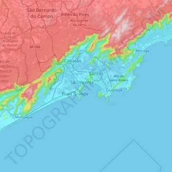 Topografische kaart Ilha Porchat, hoogte, reliëf