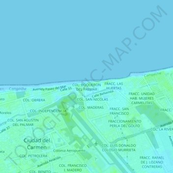 Topografische kaart COL. BOQUERON DEL PALMAR, hoogte, reliëf