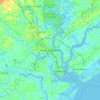 Topografische kaart North Charleston, hoogte, reliëf