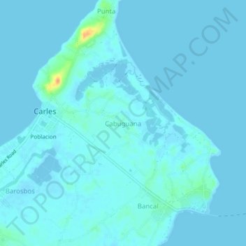 Topografische kaart Cabuguana, hoogte, reliëf