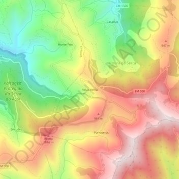 Topografische kaart Relva Velha, hoogte, reliëf