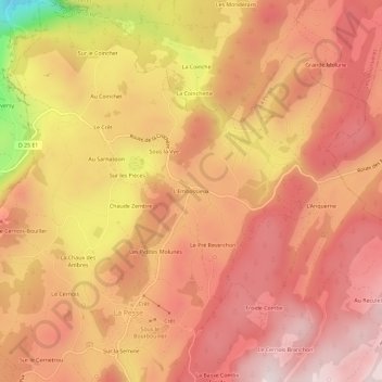 Topografische kaart L'Embossieux, hoogte, reliëf
