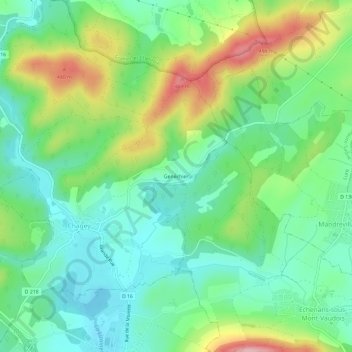 Topografische kaart Genéchier, hoogte, reliëf