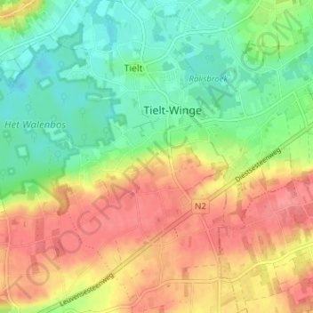 Topografische kaart Optielt, hoogte, reliëf
