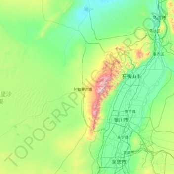 Topografische kaart 阿拉善盟, hoogte, reliëf