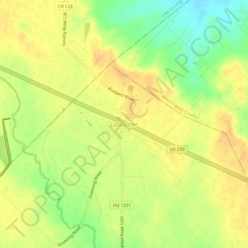 Topografische kaart Ledbetter, hoogte, reliëf