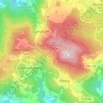 Topografische kaart Neufang, hoogte, reliëf