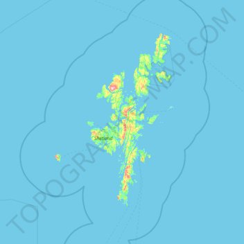 Topografische kaart Shetlandinseln, hoogte, reliëf