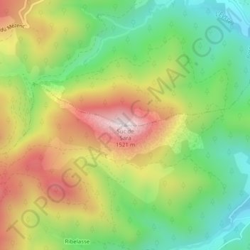 Topografische kaart Suc de Sara, hoogte, reliëf