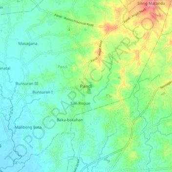 Topografische kaart Pandi, hoogte, reliëf