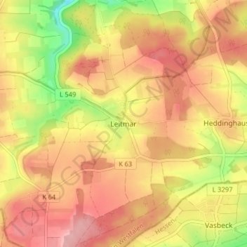 Topografische kaart Leitmar, hoogte, reliëf