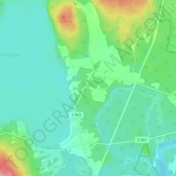 Topografische kaart Lakene, hoogte, reliëf