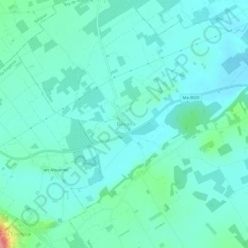 Topografische kaart Biniali, hoogte, reliëf