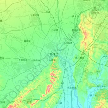 Topografische kaart 新津县, hoogte, reliëf
