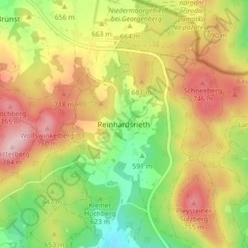 Topografische kaart Reinhardsrieth, hoogte, reliëf