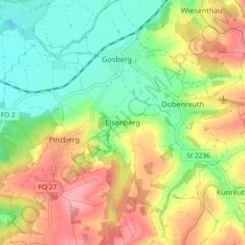 Topografische kaart Elsenberg, hoogte, reliëf