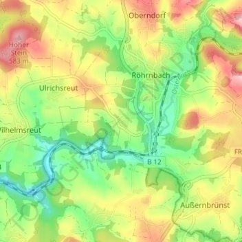 Topografische kaart Pötzerreut, hoogte, reliëf