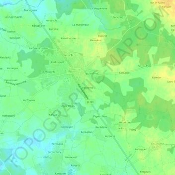Topografische kaart Kerzerho, hoogte, reliëf