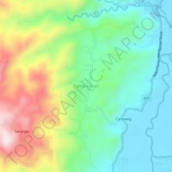 Topografische kaart Pamintaran, hoogte, reliëf