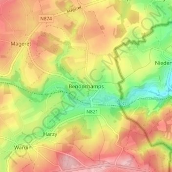 Topografische kaart Benonchamps, hoogte, reliëf
