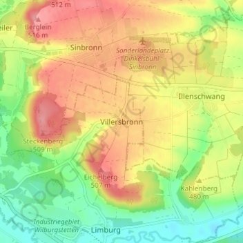 Topografische kaart Villersbronn, hoogte, reliëf