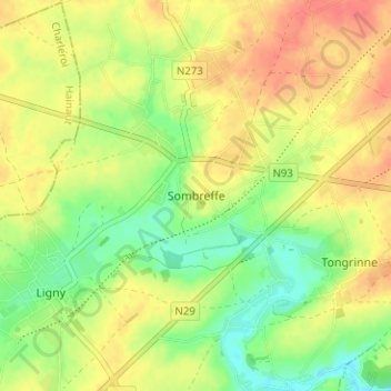 Topografische kaart Sombreffe, hoogte, reliëf
