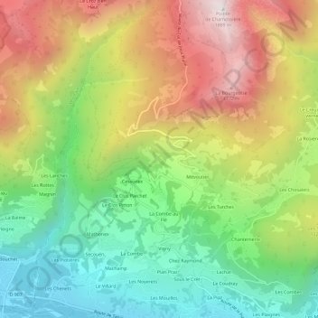 Topografische kaart Challonge, hoogte, reliëf