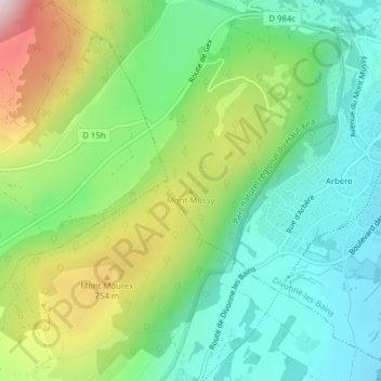 Topografische kaart Mont Mussy, hoogte, reliëf