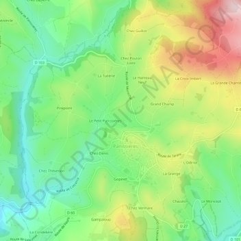 Topografische kaart Chez Mathy, hoogte, reliëf