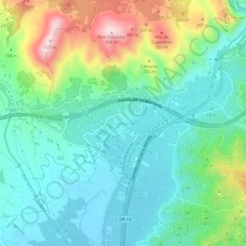 Topografische kaart Lobres, hoogte, reliëf