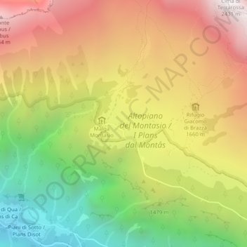Topografische kaart Casere Pecol, hoogte, reliëf