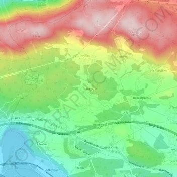 Topografische kaart Trabenig, hoogte, reliëf