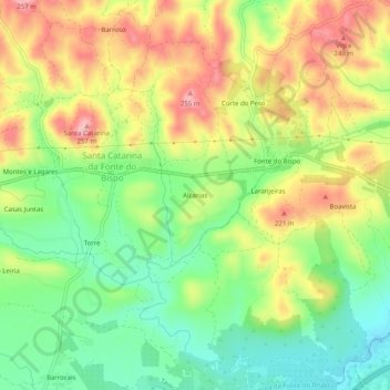 Topografische kaart Alcarias, hoogte, reliëf