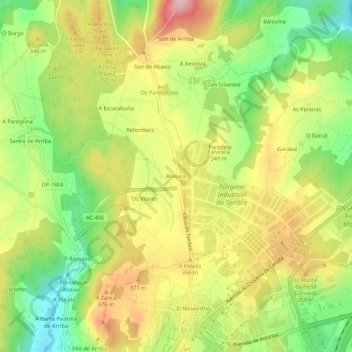 Topografische kaart Boisaca, hoogte, reliëf
